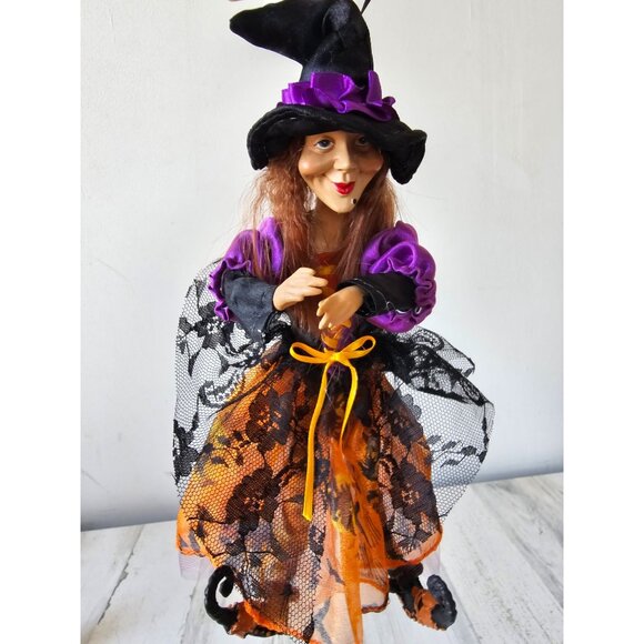 vintage Raz imports hanging witch Halloween shabby chic purple orange decor - Picture 1 of 7